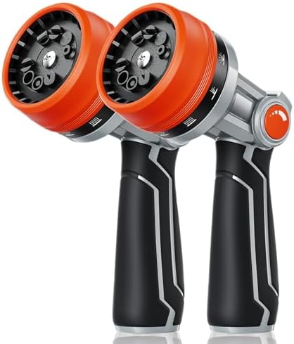 RAINPOINT Full-Metal Garden Hose Nozzle, Heavy Duty Water Hose Nozzle Sprayer With 10 Adjustable Patterns & High Flow,Thumb Control For Flow Adjustment, Ideal For Watering, Washing, Cleaning,Orange