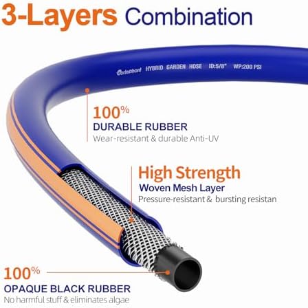 garden hose 50 ft x 5/8Inch, Hybrid Rubber 50 ft water hose, Durable, Anti-UV, Sturdy, No-Leakage, Lightweight, Flexible, Heavy Duty garden hoses with Swivel Handle