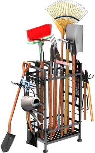 3 Tier Garden Tool Organizer, Garage Storage and Organization, Metal Yard Tools Storage up to 78 Tools, Heavy Duty Garden Tool Organizer for Garage, Yard, Patio, Shed, Indoors and Outdoors, Black