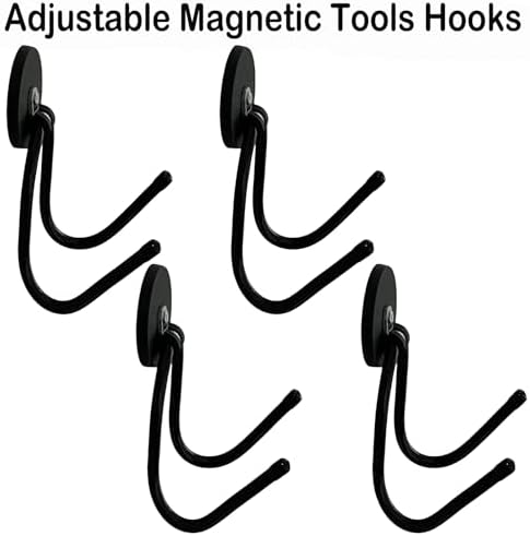 4 Pack Strong Garage Magnetic Hooks, Power Tool Organizer Rack, Heavy Duty Storage Utility Magnet Hooks for Power Drill,Garden Tools, Hose,Pegboard,Garage, Workshop for Indoor & Outdoor Hanging