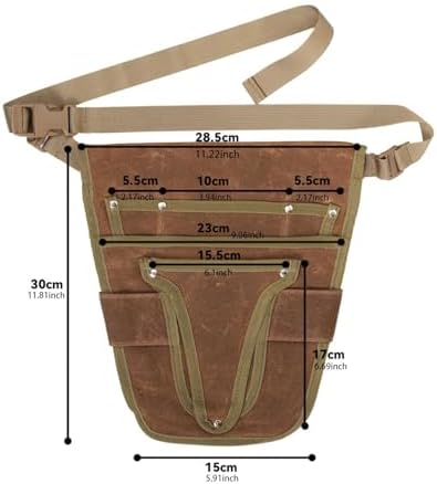 Garden Tool Belt Tool Waist Pouch Heavy Duty Waxed Canvas Adjustable DIY Utility Belt Apron Garden Waist Belt for Florists, brown