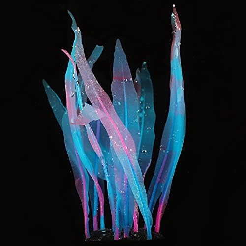 1Pcs Aquarium Decoration Blue Plants Simulation Artificial Water Grass Plastic Fish Tank Decor Plant Silicone Glowing Kelp Ornament Aquarium Accessories Fake Plants,Blue,9.84in