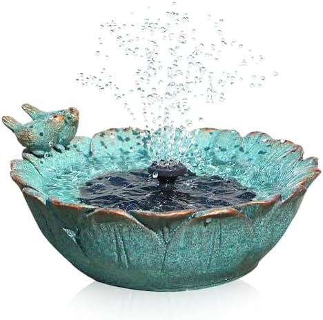 Solar Bird Bath Fountain, Birds Solar Powered Fountain, Hummingbird Birdbath with 3 Nozzles, Outdoor Water Feature for Garden Patio Backyard Decor (Sunflower Green)