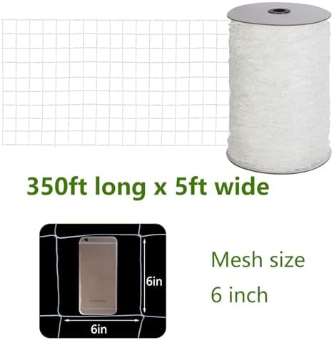 Toolazy Trellis Netting 5 x 350 ft - Heavy Duty Nylon Garden Netting with 6 Inch Mesh, Soft Plant Support Net for Tomatoes, Cucumbers, Peas, Vine Climbing Vegetables, Indoor Outdoor Greenhouse