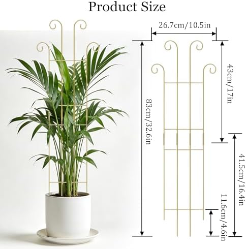 3 Set Tall Trellis for Potted Plants Indoor, 32'' Expandable Garden Metal Trellis for Climbing Plants Outdoor, Monstera Plant Support for Hoya, Vine, Ivy Pothos (Gold)