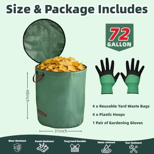 4 Pack 72 Gallon Yard Waste Bags with Lid