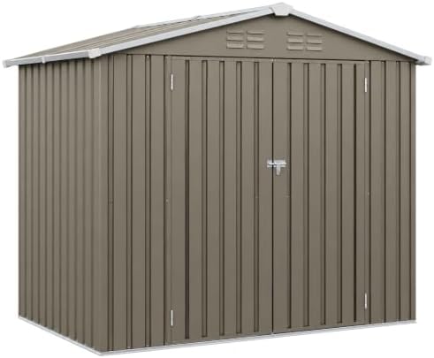 8x6FT Outdoor Storage Shed,Metal Garden Shed with Gable roof,Olive Grey.