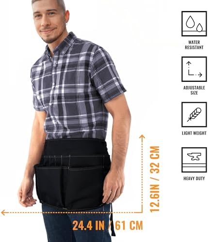 Tool Pouch, 12 Pockets, 2 Loops and Hammer Loop, Black