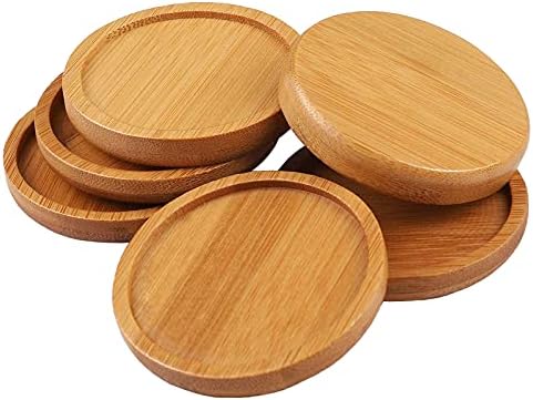 6pcs 3 inch Bamboo Round Plant Saucer, Mini Flower Pot Tray for Cactus Flower Container Planter Bonsai