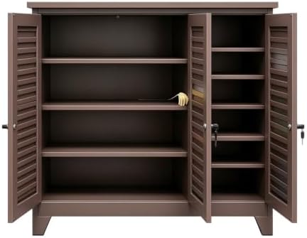 Outdoor Storage Shed with Lockable Doors, Large Tool Storage Shed, Brown