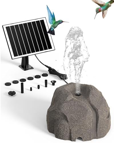 Rock Solar Fountain for Bird Bath, Dry-Run Protect,10 Nozzles(Grey)