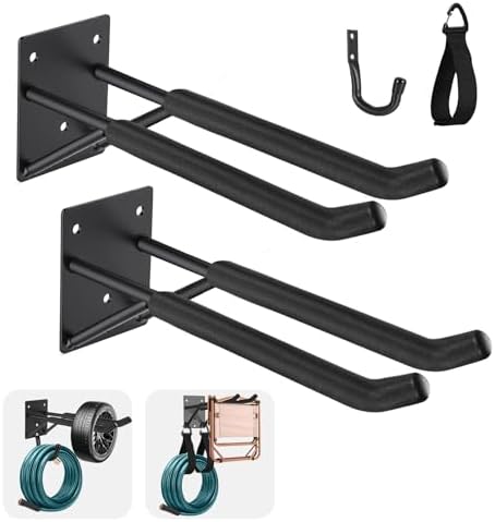 14" Garage Hooks Heavy Duty 2-Pack - Garage Storage System Hooks, Ladder Hooks for Garage Wall & Broom Holder Wall Mount | Non-Slip Tire Rack & Heavy Duty Wall Hooks for Hanging Ladders, Chairs.