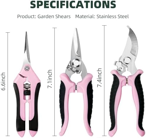 3 Pack Garden Pruning Shears Scissors Clippers Stainless Steel(Pink)