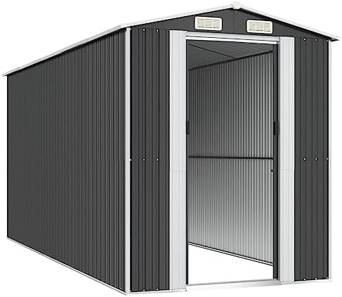 Garden Shed 75.6"x173.2"x87.8" Large Outdoor Storage House, Anthracite Galvanized Steel Metal Tool Shed with Sliding Gate and Vents for Lawn Mowers, Pool Equipment, and Tools