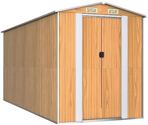 Garden Shed Light Brown 75.6"x173.2"x87.8" Galvanized Steel Storage House for Outdoor Backyard Organization