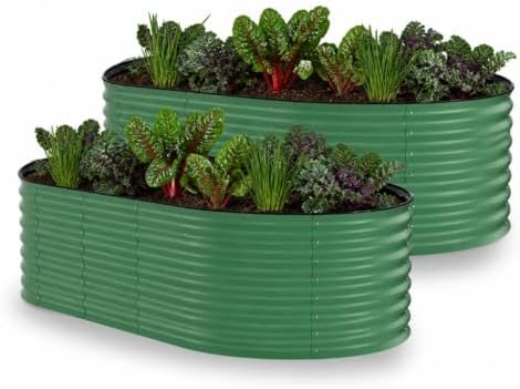 Garvee 2 Pack 6X3X2ft Galvanized Raised Garden Bed, Oval Metal Planter Box