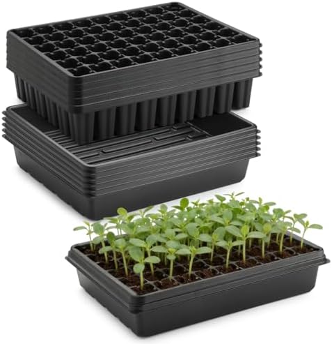 RooTrimmer 5 Pack Seedling Starter Trays No Holes and 5 Pack 54 Cell Seed Starter Trays Extra Deep 2.8" - Heavy Duty Plastic Nursery Trays for Seed Germination & Plant Propagation (5 Sets)