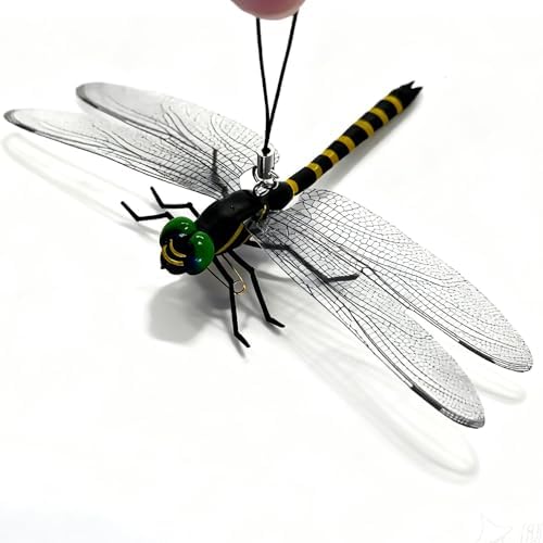 Dragonfly Decoy for Pest Control, 4 Pack 3D Hand-Painted Lifelike Garden Hanging Ornaments, Outdoor Patio Decor with Carabiner Clip, Durable All-Weather Yard Art for Fence, Plant, Camping (Black)