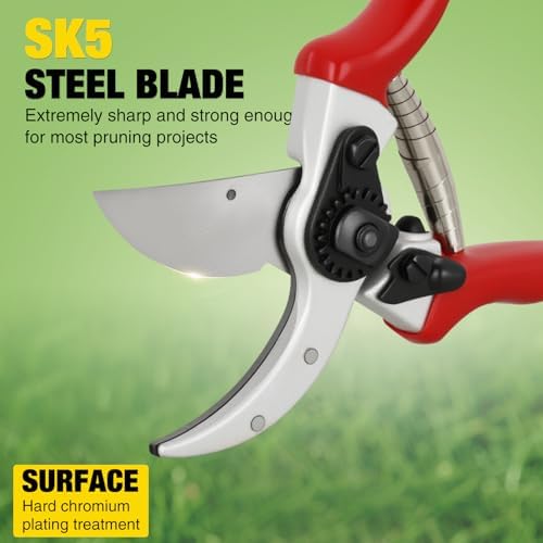 Pruning Shears Pruners for Gardening 8.5 in Professional Bypass Garden Scissors with Sharp SK5 Steel Blade Heavy Duty Hand Garden Shears Clippers for Branch Flower Plant Trimming Cutting Tools
