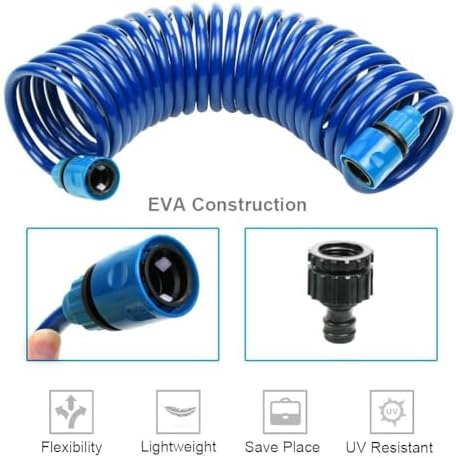 EVA Recoil Garden Hose 25ft - Includes 7 Pattern Spray Nozzle,Retractable Curly Water Hose