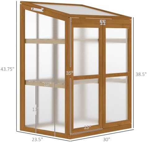 Outsunny Wooden Cold Frame Greenhouse 30" L x 24" W x 44" H Brown