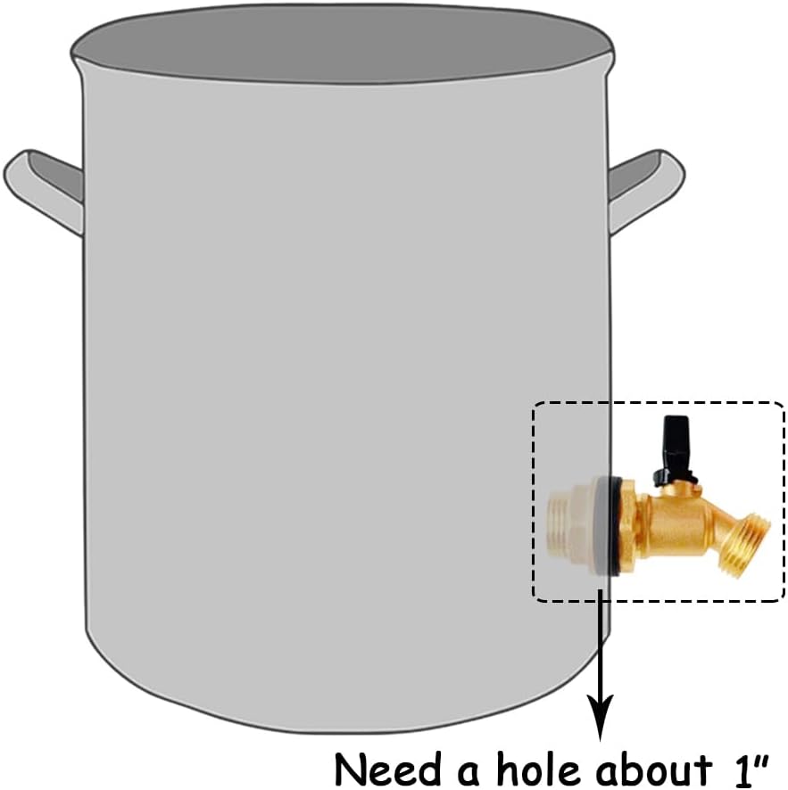 Brass Water Container Rain Barrel Faucets Spigot 3/4"G Male Thread Large Inlet to 3/4"GHT Male Thread Outlet with Quarter Turn Ball Valve Include Bulkhead Fitting and Washers