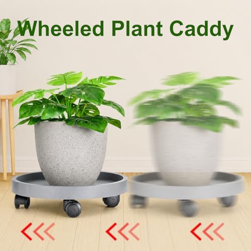 Plant Caddy with Wheels, 2 Pack 12.8 in Rolling Plant Stands, Gray