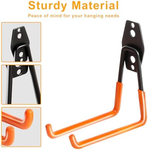 Heavy Duty Wall Hook for Tool/Water Hose, Garden Hose Holder Wall Mount for Indoors Outside, 2 Pack Garage Storage Hanger for Hanging Shovel/Ladder/Extension Cord, Metal Utility Hook Organizer