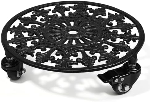 1 Pack 11" Heavy Duty Round Metal Plant Caddy with Wheels, Black