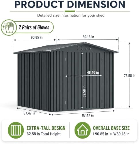 8 x 8 FT Outdoor Metal Storage Shed with Reinforced Frame, Sloped Roof,