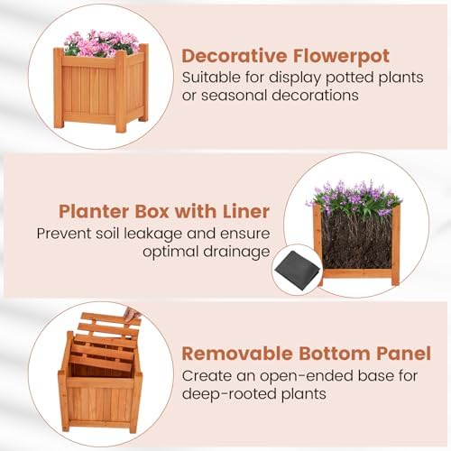 GIANTEX 2-in-1 Outdoor Bench with 2 Raised Garden Beds, Wood with Teak Oil Finish, Garden Bench Seat with Planter Boxes for Porch Balcony Lawn Yard, DIY Assembly, 42"x11"x11.5"