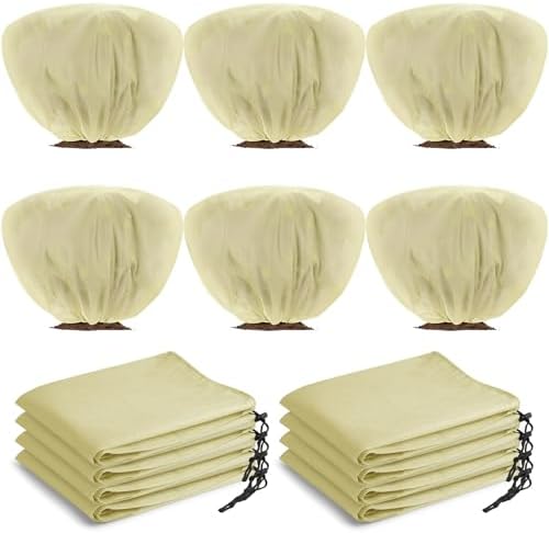 Winter Plant Covers Frost Protection Bags, Beige, 12 Pcs
