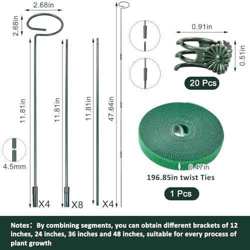 4 Set 48 Inch Adjustable Plant Support Sticks Metal Tall Plant Stakes