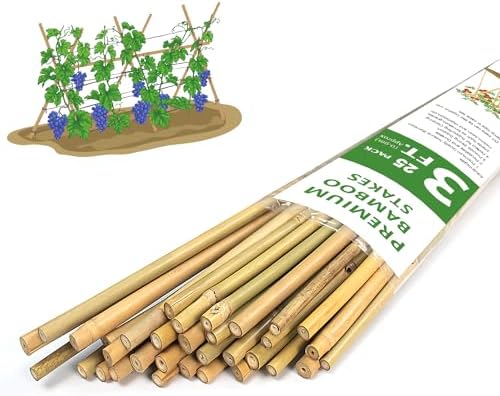 Bamboo Stakes,3FT Natural Bamboo Garden Stakes, 25Pcs Plant Support Stakes