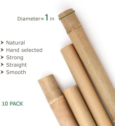 Bamboo Stakes 8 Feet, 1in Dia. Garden Stakes,10 Pack Bamboo Poles