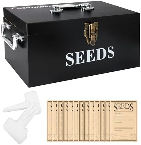 Coolrunner Wood Seed Saving Box, Seed Storage Organizer Case