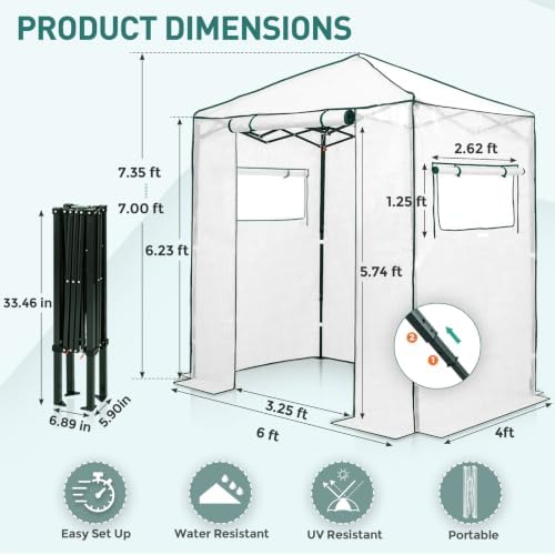 EAGLE PEAK 6x4 Easy Setup Small Pop Up Greenhouse, Clear/White