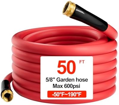 50ft x 5/8'' Hot/Cold Rubber Garden Water Hose, -50℉ to 190℉