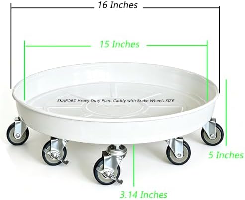 Heavy Duty Plant Caddy(430lbs Capacity), Rolling Metal Plant Stand with Brake Wheels Plant Dolly Planter Mover Plant Pot Tray Saucer for Indoor Outdoor 16 Inches White 2Pack