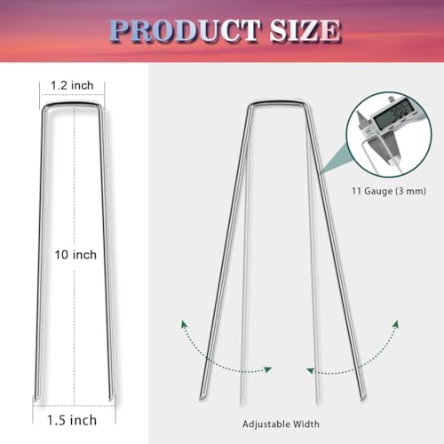 120 Pack Landscape Staples 10 Inch, 11 Gauge Heavy Duty Galvanized Sod Staples for Artificial Turf, Erosion Control, Weed Barrier Fabric, Ground Cover and Landscaping