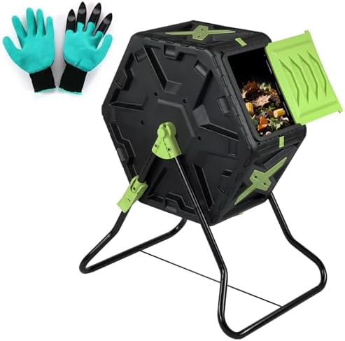 21 Gallon Compost Tumbler Outdoor - Small Rotating Composting Bin with Single Chamber & Steel Frame - BPA-Free Compact Garden Waste Bin for Kitchen Scraps & Yard Manure - Quick 5-Minute Assembly