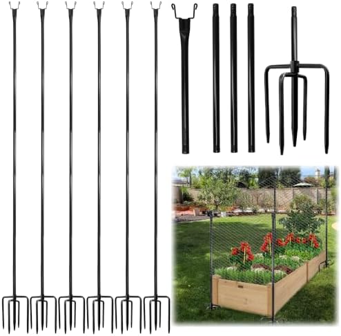 6 Pack 74 Inch Heavy Duty Metal Garden Netting Support Stakes 5 Prong