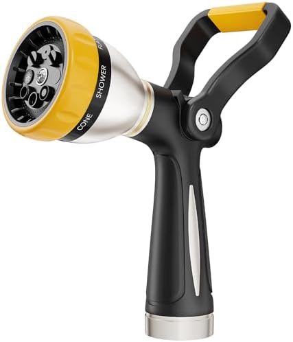 FANHAO Fireman Style Garden Hose Nozzle Heavy Duty Metal, 8 Spray Patterns