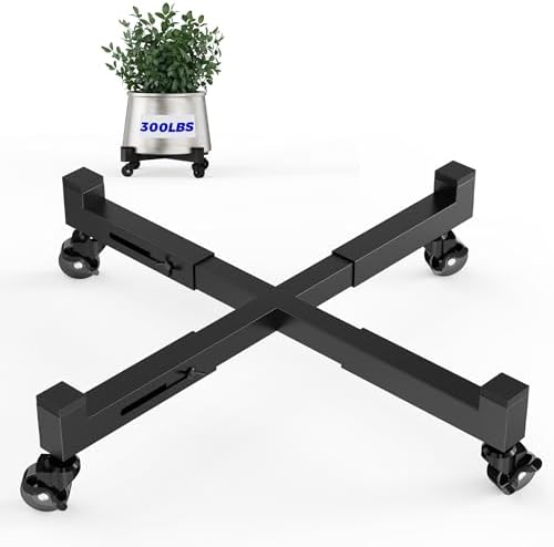 Plant Caddy With Wheels, Adjustable 9in to 13inch Heavy Duty Rolling Plant Dolly, Metal Plant Stand With 4 Lockable Caster Wheels, For Indoor Outdoor Pots Planter, Holds Up to 300 Lbs, Moving Dolly