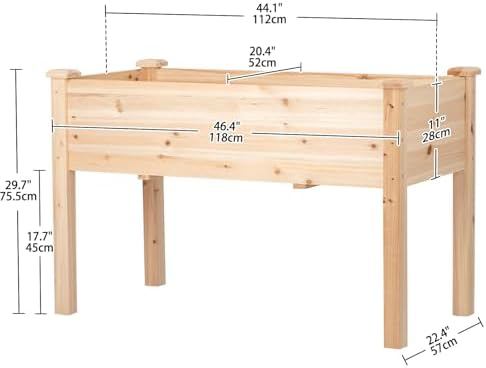 Raised Garden Bed with Legs, 48x24x30 inch Wood Elevated Planter with Protective Liner for Vegetable Flower Herb, Outdoor Planter Box Kit for Balcony Patio Backyard, Natural