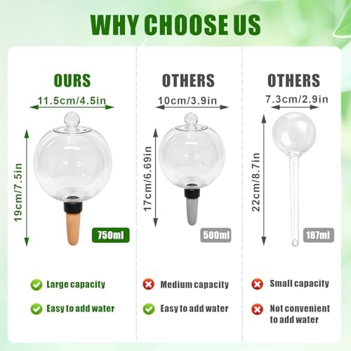 6 Pack 26oz Extra Large Self Watering Globes with 2 Brushes