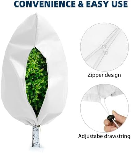 Homimp Plant Covers Freeze Protection, 2 Pack Frost Covers with Zipper Drawstring (71" x 47.3") Plant Protection Cover Bags for Outdoor Winter Frost Cold Weather Shrubs Trees Jacket Covers(White)