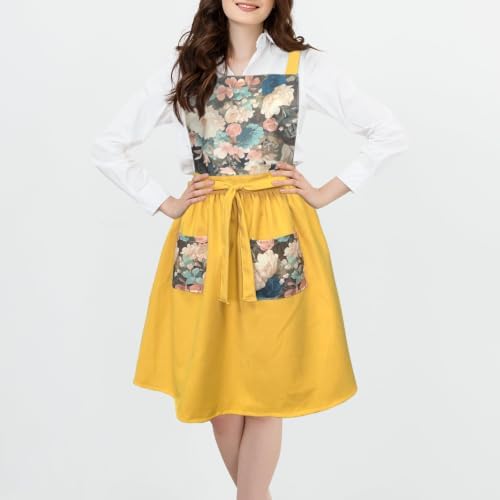 Aprons for Women with Pockets, Vintage Pinafore Apron for Kitchen Gardening