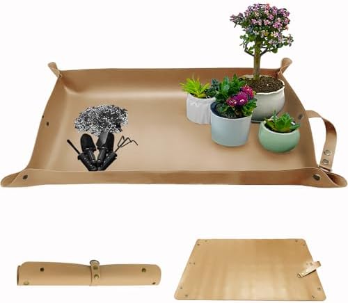 Leather Plant Repotting Mat Waterproof Transplanting Mat Indoor Succulent Potting Portable Gardening Mat, 30" X 18" Thickened Foldable Plant Potting Tray and Mess Control mat