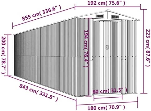 Garden Shed Anthracite Galvanized Steel Outdoor Storage Shelter 75.6"x336.6"x87.8" Large Capacity Utility Locker with Sliding Gate for Backyard Yard Equipment and Gardening Tools
